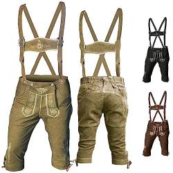 German Wear, Kniebundhose Trachten Lederhose Wildbockleder Ziegenleder mit Hosenträgern, Größe:50, Farbe:Hellbraun von German Wear