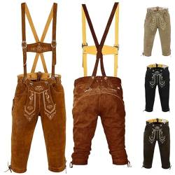 German Wear, Trachten Lederhose Kniebundhose Trachtenhose Hose mit Hosenträger, Größe:48, Farbe:Kastanienbraun von German Wear