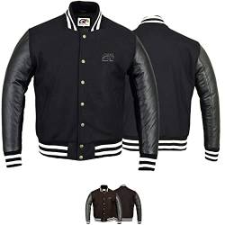 German Wear Collegejacke Blouson Wolljacke Varsity College Jacke mit Lederärmel Retro jacke 50/M, Schwarz von German Wear