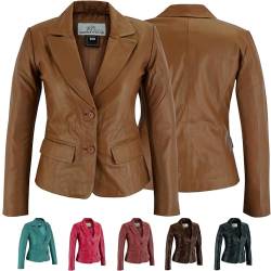 German Wear Damen Lederblazer Lederjacke Blazer Echtleder Jacke aus Lammnappa Leder, 40/L, Karamell von German Wear