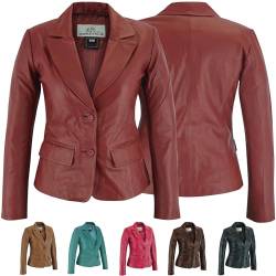 German Wear Damen Lederblazer Lederjacke Blazer Echtleder Jacke aus Lammnappa Leder 40/L, Weinrot von German Wear