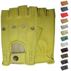 German Wear Driving Halbfinger Fingerlose Autofahrer-Handschuhe Lederhandschuhe, 7=S, Gelb von German Wear