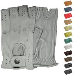 German Wear Driving Halbfinger Fingerlose Autofahrer-Handschuhe Lederhandschuhe, 8=M, Grau von German Wear