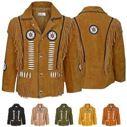 German Wear Herren Indianer Westernjacke Reiter Jacke Western-Lederjacke Tracht jacke, 50, Braun von German Wear