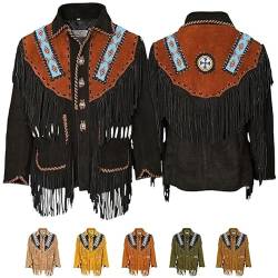 German Wear Herren Indianer Westernjacke Reiter Jacke Western-Lederjacke Tracht jacke, 50/M, Schwarz von German Wear