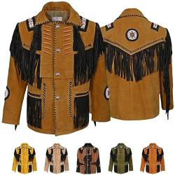 German Wear Herren Indianer Westernjacke Reiter Jacke Western-Lederjacke Tracht jacke, 54/XL, Braun von German Wear