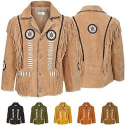 German Wear Herren Indianer Westernjacke Reiter Jacke Western-Lederjacke Tracht jacke, 56, Beige von German Wear