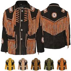 German Wear Herren Indianer Westernjacke Reiter Jacke Western-Lederjacke Tracht jacke, 56/2XL, Schwarz von German Wear