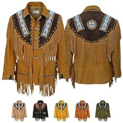 German Wear Herren Indianer Westernjacke Reiter Jacke Western-Lederjacke Tracht jacke, 60/4XL, Braun von German Wear