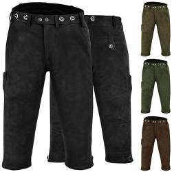 German Wear Jagd Lederhose Kniebundhose Jägerhose Trachten & Wanderhose Nubuckleder, 60/4XL, Schwarz von German Wear