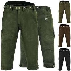 German Wear Jagd Lederhose Kniebundhose Jägerhose Trachtenlederhose Büffelleder 58/3XL, Dunkelgrün von German Wear