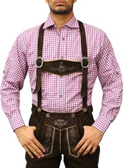 German Wear Karo Bayerisches Trachtenhemd Hemd für Lederhosen Trachtenmode Lila/kariert, Hemdgröße:M von German Wear