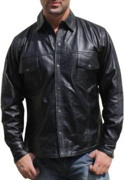 German Wear Lederhemd Lammnappa Motorradhemd Chopper Echtleder Hemd Nappa Leder schwarz, Größe:3XL von German Wear