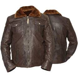 German Wear Lederjacke lammnappa mit webpelzkragen echtleder Jacke Nappaleder braun, Größe:50/L von German Wear