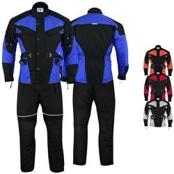 German Wear Motorradkombi herren 2-teiler mit Protektoren Motorradanzug leicht textil Motorradjacke lang + Motorradhose motorrad jacke herausnehmbar innenfutter Blau/Schwarz - 58 von German Wear