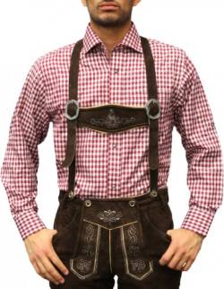 German Wear Trachtenhemd für Trachlederhosen Trachtenmode Beere/karo, Hemdgröße:2XL von German Wear