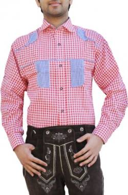 German Wear Trachtenhemd für Trachten Lederhosen Freizeit Hemd rot-blau-kariert, Hemdgröße:L von German Wear