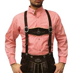 German Wear Trachtenhemd mit Stehkragen für Trachtenlederhosen kariert, Rot, 3XL von German Wear