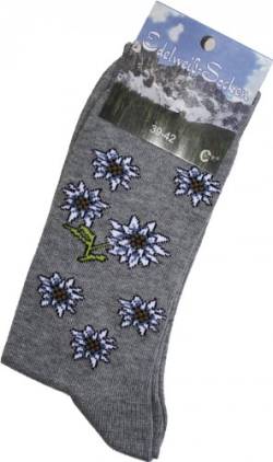 German Wear Unisex Trachtensocken Edelweiß-Socken Blütenmuster Kurze socken, 35-38, Grau von German Wear