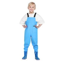 Wathose Herren wasserdicht Wathose für Jungen und Mädchen - Wathose für Kinder, wasserdichte Regenhose mit Stiefeln,Junior Hosenträger Matschhose Regenstiefel,rutschfeste Sohle Gummistiefel für Juge von Gerrit