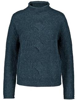 Gerry Weber Damen Strickpullover mit Stehkragen und Zopfmuster Langarm unifarben, Melange Green Teal 44 von Gerry Weber