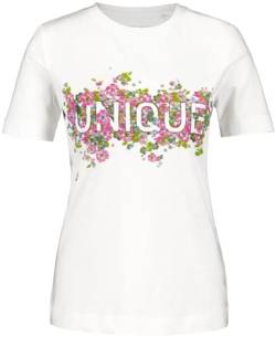 Gerry Weber Damen T-Shirt mit Wording-Frontprint Kurzarm floral, unifarben, Frontprint weiß/weiß 36 von Gerry Weber