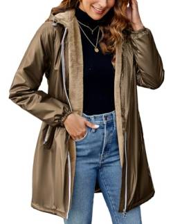 Geschallino Damen Langer Leichter Mantel Warme Winterjacke mit Sherpa-Futter und Kapuze A3100 Braun M von Geschallino