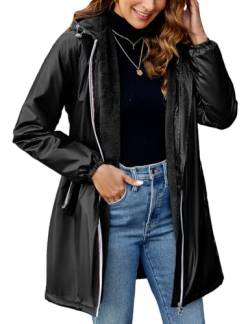 Geschallino Damen Langer Leichter Mantel Warme Winterjacke mit Sherpa-Futter und Kapuze A3100 Schwarz XXL von Geschallino