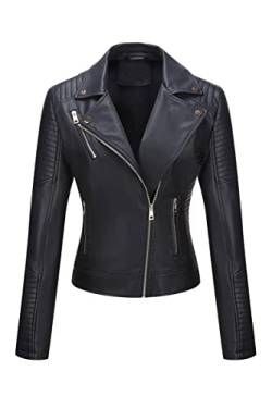 Geschallino Damen PU Lederjacke in Übergröße mit Reißverschlusstaschen Kurze Moto Biker Oberbekleidung 53PLUS Schwarz 2X von Geschallino