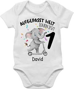 Baby Body Junge Mädchen - 1. Geburtstag - Ich bin jetzt 1 - Aufgepasst Welt - 12/18 Monate - Weiß - jahr outfit personalisierte geschenke zum personalisierter alt birthday girl für jähriges von Geschenk mit Namen personalisiert by Shirtracer