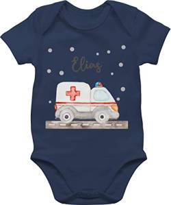 Baby Body Junge Mädchen - Krankenwagen Blaulicht Rettungswagen Ambulanz Rettungsauto Rettungsdienst - 1/3 Monate - Navy Blau - geschenke strampler baby+rettungsdienst von Geschenk mit Namen personalisiert by Shirtracer