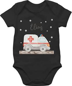 Baby Body Junge Mädchen - Krankenwagen Blaulicht Rettungswagen Ambulanz Rettungsauto Rettungsdienst - 3/6 Monate - Schwarz - baby+rettungsdienst strampler geschenke von Geschenk mit Namen personalisiert by Shirtracer