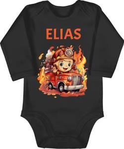 Baby Body langarm Mädchen - Feuerwehr Junge Feuerwehr Kinder - 6/12 Monate - Schwarz - und name feuerwehrauto geschenke personalisierte freiwillige jugendfeuerwehr strampler feuerwehrgeschenk von Geschenk mit Namen personalisiert by Shirtracer