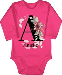 Baby Body langarm Mädchen Junge - Bekleidung kreativ Name und Anfangsbuchstabe - Buchstabe anpassbar - 12/18 Monate - Fuchsia - babykleidung selbst bedrucken a langarmbody selber gestalten von Geschenk mit Namen personalisiert by Shirtracer