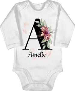 Baby Body langarm Mädchen Junge - Bekleidung kreativ Name und Anfangsbuchstabe - Buchstabe anpassbar - 12/18 Monate - Weiß - kindergarten bodys für baby-mädchen bedrucken kita von Geschenk mit Namen personalisiert by Shirtracer