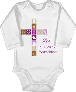 Baby Body langarm Mädchen Junge - Geschenk Firmung Taufe Konfirmation - 6/12 Monate - Weiß - kommunion name zur patenkind personalisieren individualisiert patenkind+geschenk taufgeschenk von Geschenk mit Namen personalisiert by Shirtracer