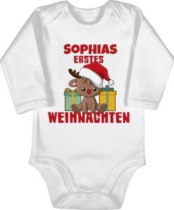 Baby Body langarm Mädchen Junge - Geschenke - Erstes Weihnachten mit Name - 12/18 Monate - Weiß - personalisiertes weihnachts mein jungen weihnachtliche christmas weihnachtliches weinachten von Geschenk mit Namen personalisiert by Shirtracer