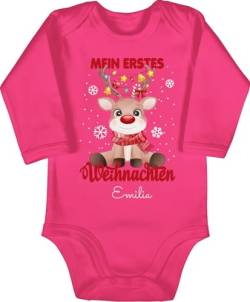 Baby Body langarm Mädchen Junge - Geschenke - Mein erstes Weihnachten - Wunschname - 3/6 Monate - Fuchsia - my first christmas outfit weihnachts 1 babybody boy weihnachtliche 1. strampler babys von Geschenk mit Namen personalisiert by Shirtracer