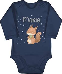 Baby Body langarm Mädchen Junge - Tiere - Eichhörnchen Eichhorn Squirrel - 3/6 Monate - Navy Blau - personalisieren dino bodys kleine personalisierte geschenke langarmbody tier name strampler von Geschenk mit Namen personalisiert by Shirtracer