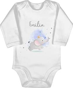 Baby Body langarm Mädchen Junge - Tiere - Elefant Elefanten - 3/6 Monate - Weiß - tier name und kleine personalisierte geschenke tieren personalisieren dino für personalized von Geschenk mit Namen personalisiert by Shirtracer