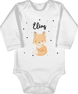 Baby Body langarm Mädchen Junge - Tiere - Süßer Fuchs - 12/18 Monate - Weiß - name und tier strampler tieren geschenke personalisierte personalized personalisieren dino ausgefallene für kleine von Geschenk mit Namen personalisiert by Shirtracer