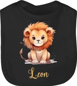 Baby Lätzchen - Löwen - Zootiere - Löwe König der Tiere Leu - Unisize - Schwarz - personalisierter latz süßer leon personalisierte und personalisiertes wunschtext name leo personaliesirtes von Geschenk mit Namen personalisiert by Shirtracer