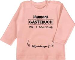 Baby Langarmshirt - 1. Geburtstag - Mein Gästebuch Erster Ersten - 12/18 Monate - Babyrosa - Clothes 1 Year einjährige Shirt one Birthday Old Boy Outfit erstes Jahr t-Shirt Langarm-Shirt Junge von Geschenk mit Namen personalisiert by Shirtracer