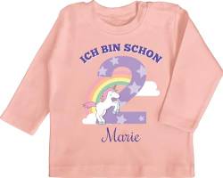 Baby Langarmshirt - 2. - Ich Bin Schon 2 - Einhorn Unicorn Fabelwesen - Zweiter Geburtstag - 18/24 Monate - Babyrosa - Zwei Langarm Jahre Name Shirt personalisierter Years t Mein Junge Geschenke von Geschenk mit Namen personalisiert by Shirtracer