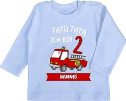 Baby Langarmshirt - 2. - Tatü Tata Ich Bin 2 - Feuerwehr Zweiter Geburtstag - 12/18 Monate - Babyblau - babysachen Shirt Langarm Jahre Jungen geburtstagsshirt Name Tshirt Geburtstags t und t-Shirt von Geschenk mit Namen personalisiert by Shirtracer