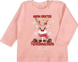 Baby Langarmshirt - Geschenke - Mein erstes Weihnachten - Wunschname - 3/6 Monate - Babyrosa - Shirt personalisierte erste weihnacht t-Shirts Christmas Name My First t-Shirt vor Langarm Frohe Tshirt von Geschenk mit Namen personalisiert by Shirtracer