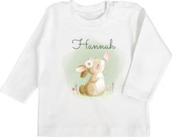 Baby Langarmshirt - Süßer Hase Bunny Rabbit Hasen Kaninchen - 3/6 Monate - Weiß - Outfit Baby-Geschenke mädchen hasenmotiv Babykleidung babysachen Ostern Tshirts personalisierte Geschenke von Geschenk mit Namen personalisiert by Shirtracer