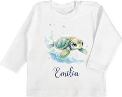 Baby Langarmshirt - Zootiere - Schildkröte Panzertier - 12/18 Monate - Weiß - schildkrötenmotiv schildkröten Turtle und Name Geschenke Thema personalisierte von Geschenk mit Namen personalisiert by Shirtracer