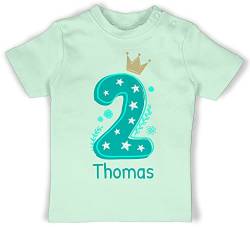 Baby T-Shirt Mädchen Jungen - 2. Geburtstag - Zahl Zwei mit Krone und Name zum Zweiten - 18/24 Monate - Mintgrün - geburtstagstshirt Junge 2 2.Geburtstag Tshirts Geburtstags Tshirt Jahre Outfit von Geschenk mit Namen personalisiert by Shirtracer