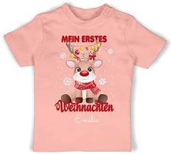 Baby T-Shirt Mädchen Jungen - Geschenke - Mein erstes Weihnachten - Wunschname - 3/6 Monate - Babyrosa - personalisiertes Tshirt erste weihnacht Christmas 1 Shirt Weihnachts 1. Shirts von Geschenk mit Namen personalisiert by Shirtracer